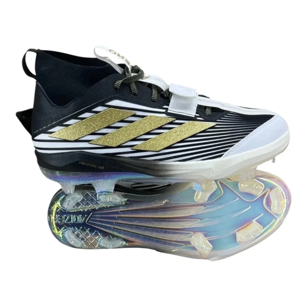 Size 13 - adidas Adizero Edge + TPU Black Gold Baseball Cleats JQ7464 Men's